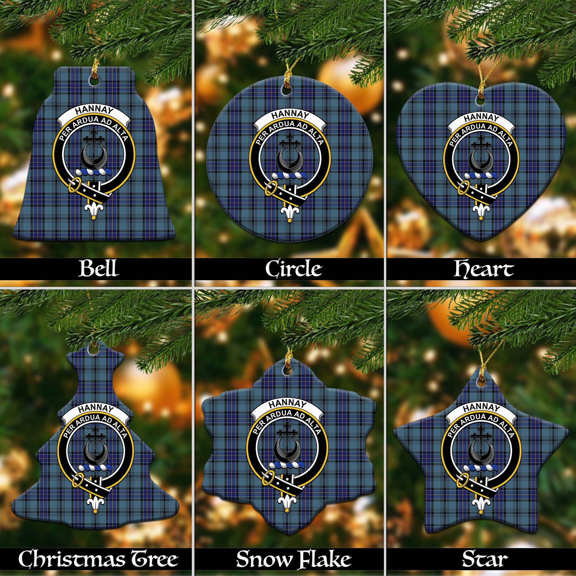 Hannay Blue Tartan Christmas Ornaments with Family Crest - Tartanvibesclothing