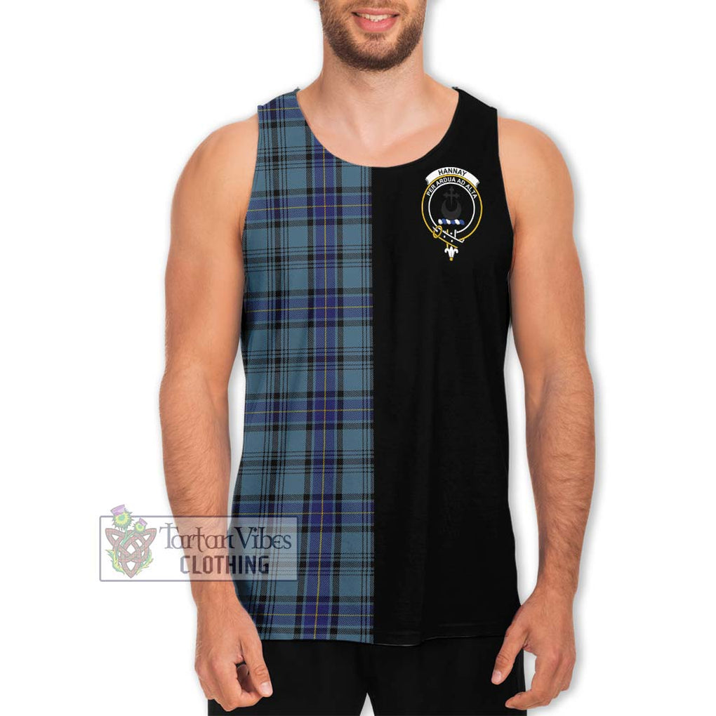 Hannay Blue Tartan Men's Tank Top with Family Crest and Half Of Me Style Men - Tartanvibesclothing Shop