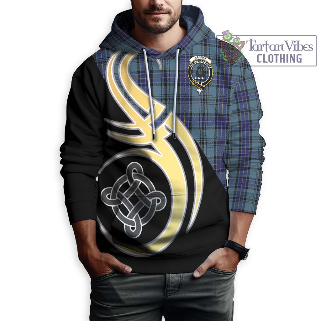 Hannay Blue Tartan Hoodie with Family Crest and Celtic Symbol Style Zip Hoodie - Tartan Vibes Clothing