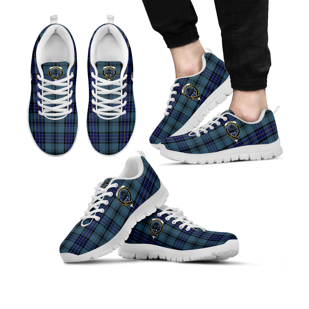 Hannay Blue Tartan Sneakers with Family Crest Kid's Sneakers - Tartan Vibes Clothing