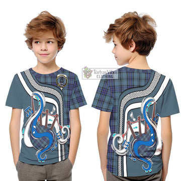 Hannay Blue Tartan Kid T-Shirt with Epic Bagpipe Style