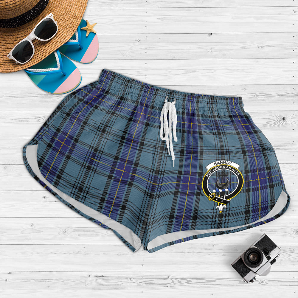 hannay-blue-tartan-womens-shorts-with-family-crest