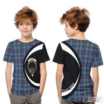 Hannay Blue Tartan Kid T-Shirt with Family Crest Circle Style