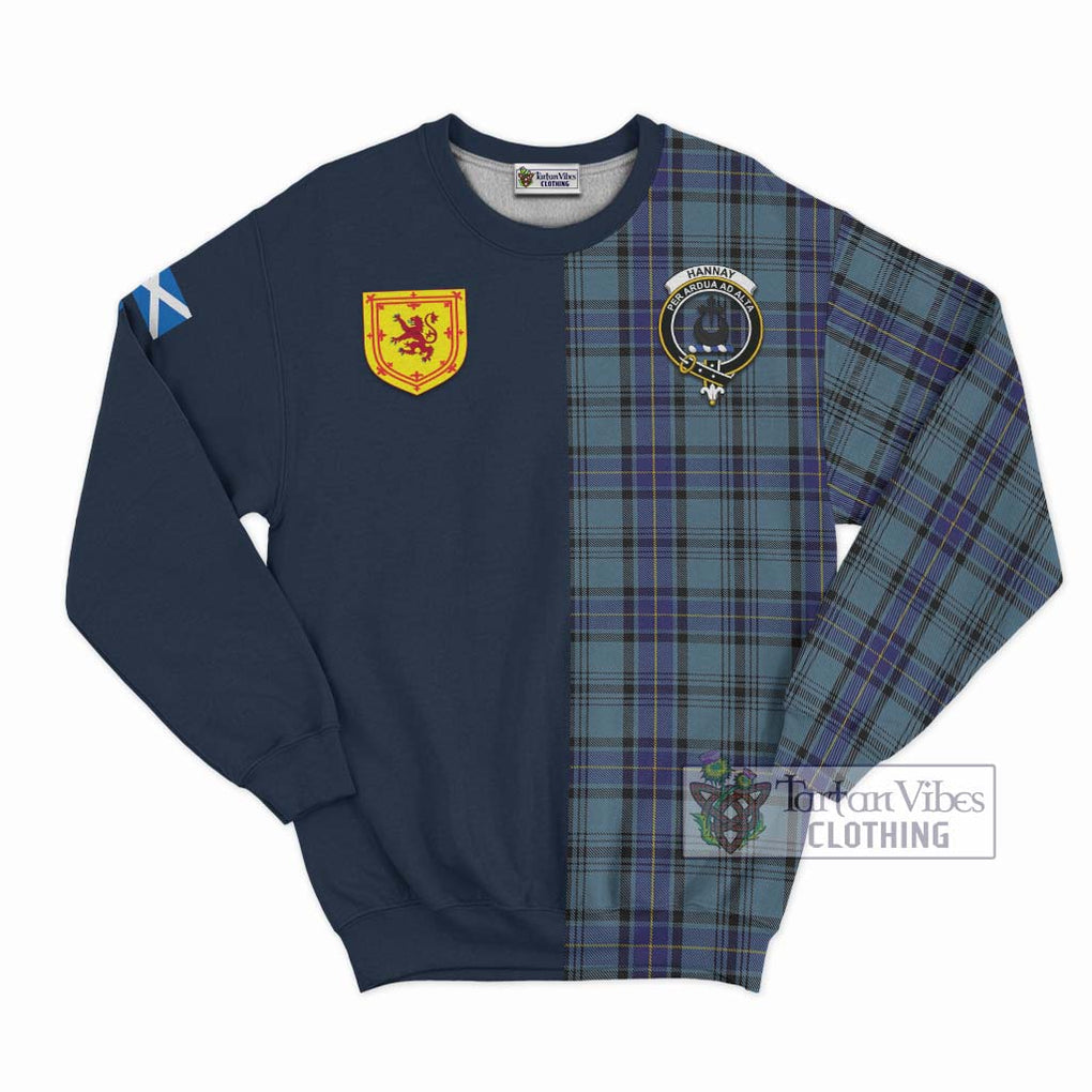 Tartan Vibes Clothing Hannay Blue Tartan Sweatshirt with Scottish Lion Royal Arm Half Style