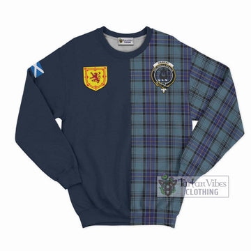 Hannay Blue Tartan Sweatshirt Alba with Scottish Lion Royal Arm Half Style