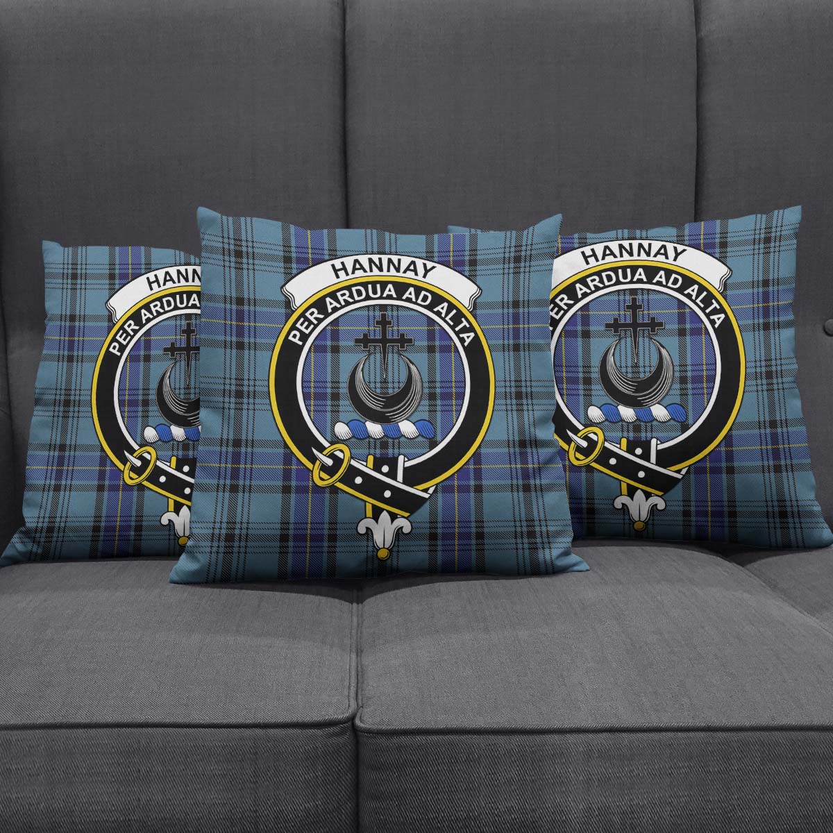 Hannay Blue Tartan Pillow Cover with Family Crest Square Pillow Cover - Tartanvibesclothing