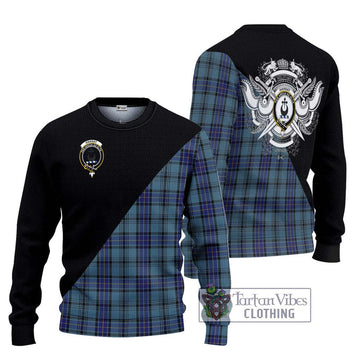 Hannay Blue Tartan Ugly Sweater with Family Crest and Military Logo Style