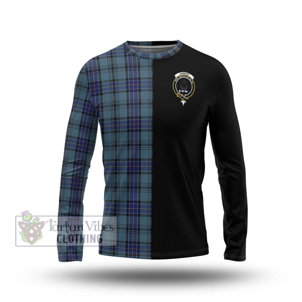 Hannay Blue Tartan Long Sleeve T-Shirt with Family Crest and Half Of Me Style Unisex - Tartanvibesclothing Shop