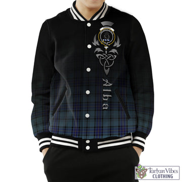 Hannay Blue Tartan Baseball Jacket Featuring Alba Gu Brath Family Crest Celtic Inspired