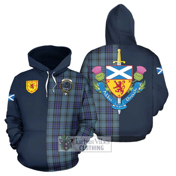 Hannay Blue Tartan Hoodie Alba with Scottish Lion Royal Arm Half Style