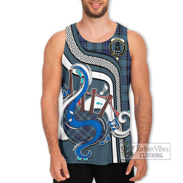 Hannay Blue Tartan Men's Tank Top with Epic Bagpipe Style