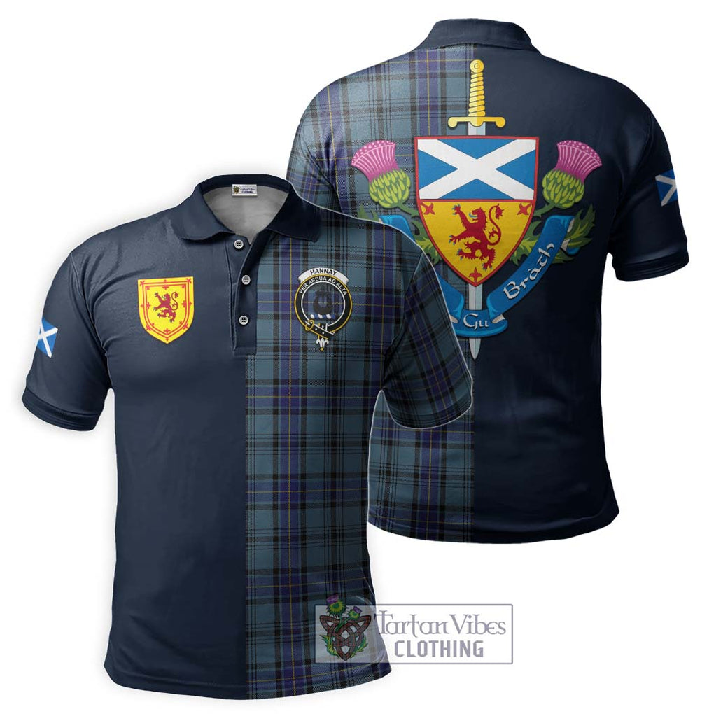 Tartan Vibes Clothing Hannay Blue Tartan Polo Shirt with Scottish Lion Royal Arm Half Style