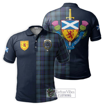 Hannay Blue Tartan Polo Shirt Alba with Scottish Lion Royal Arm Half Style