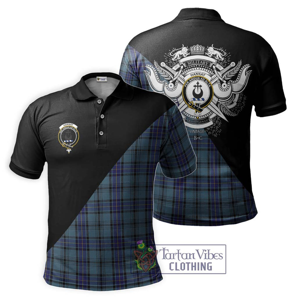 Hannay Blue Tartan Polo Shirt with Family Crest and Military Logo Style Kid - Tartanvibesclothing Shop