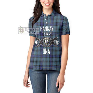 Hannay Blue Tartan Women's Polo Shirt with Family Crest DNA In Me Style