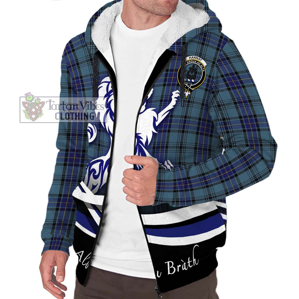 Hannay Blue Tartan Sherpa Hoodie with Alba Gu Brath Regal Lion Emblem Unisex S - Tartanvibesclothing Shop