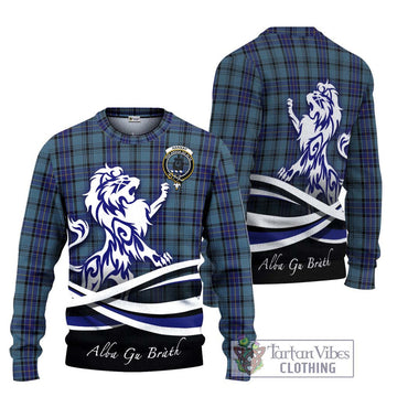 Hannay Blue Tartan Ugly Sweater with Alba Gu Brath Regal Lion Emblem