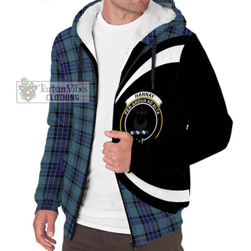 Hannay Blue Tartan Sherpa Hoodie with Family Crest Circle Style