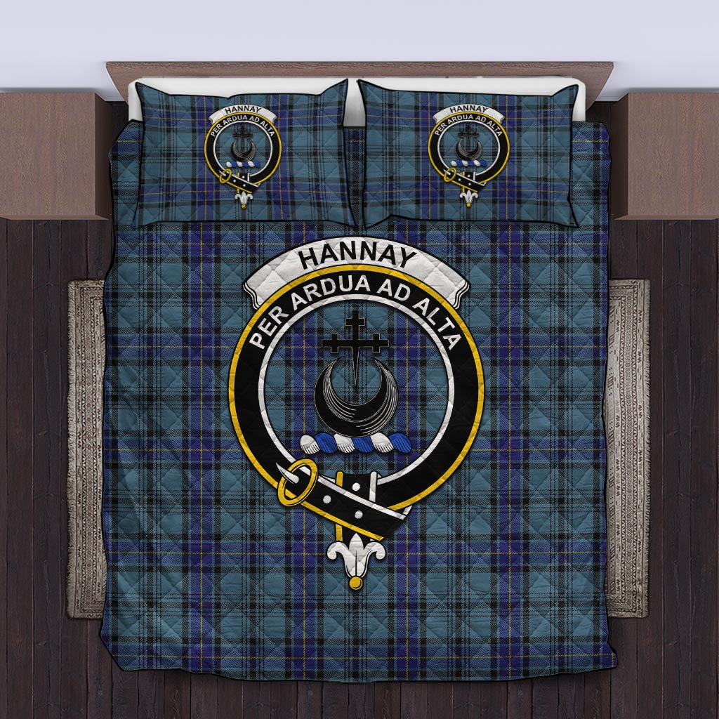 Hannay Blue Tartan Quilt Bed Set with Family Crest Twin - Tartan Vibes Clothing