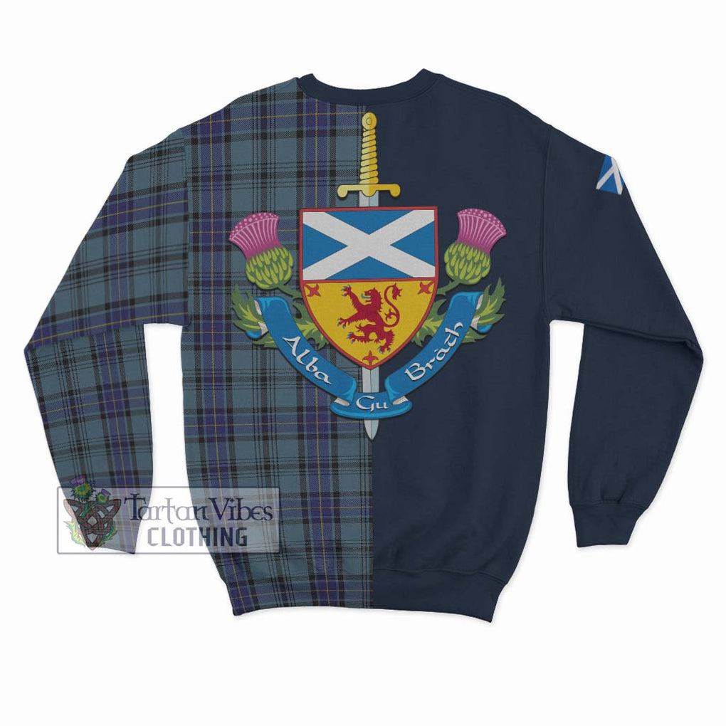 Tartan Vibes Clothing Hannay Blue Tartan Sweatshirt with Scottish Lion Royal Arm Half Style