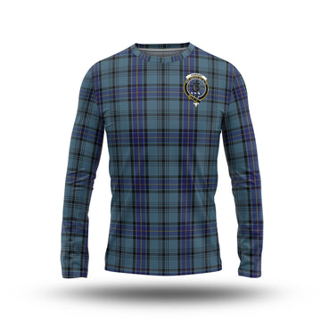 Hannay Blue Tartan Long Sleeve T-Shirt with Family Crest