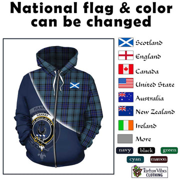 Hannay Blue Tartan Hoodie with Personalised National Flag and Family Crest Half Style