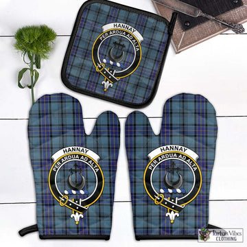 Hannay Blue Tartan Combo Oven Mitt & Pot-Holder with Family Crest