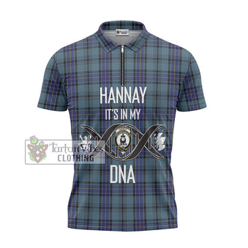 Hannay Blue Tartan Zipper Polo Shirt with Family Crest DNA In Me Style