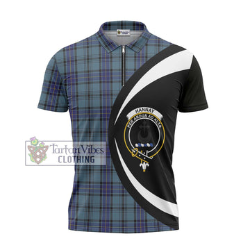 Hannay Blue Tartan Zipper Polo Shirt with Family Crest Circle Style