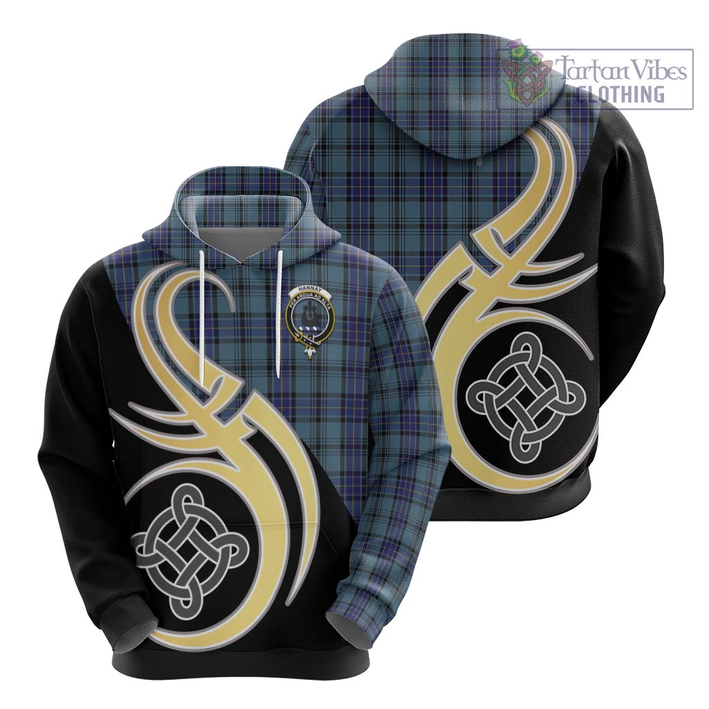 Hannay Blue Tartan Hoodie with Family Crest and Celtic Symbol Style - Tartan Vibes Clothing