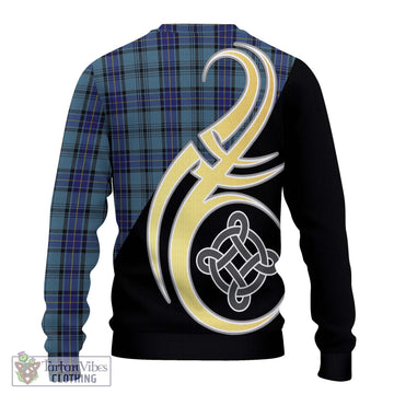 Hannay Blue Tartan Ugly Sweater with Family Crest and Celtic Symbol Style