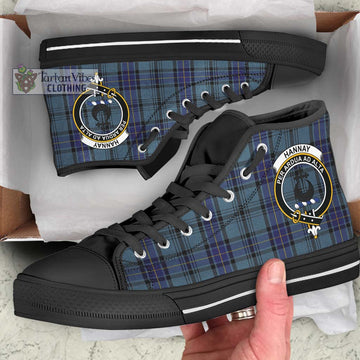 Hannay Blue Tartan High Top Shoes with Family Crest