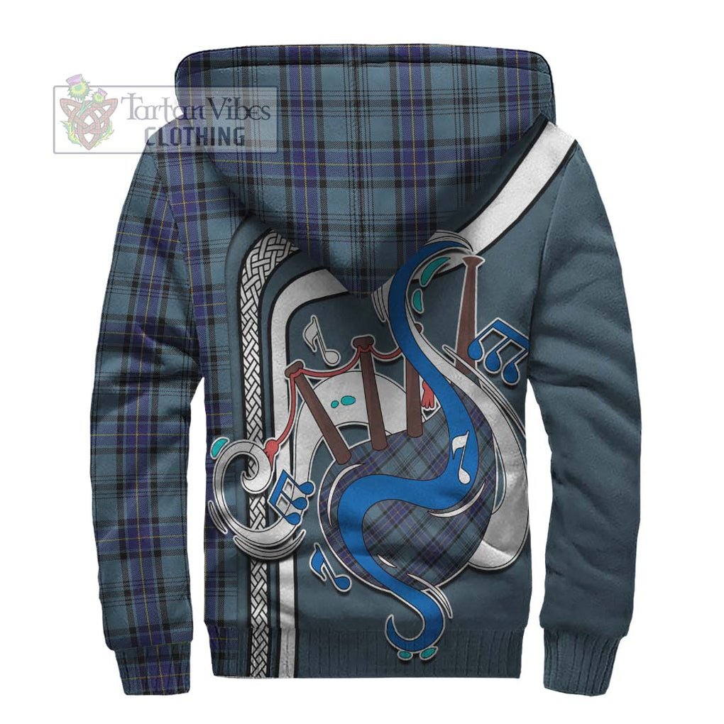 Hannay Blue Tartan Sherpa Hoodie with Epic Bagpipe Style - Tartanvibesclothing Shop