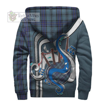 Hannay Blue Tartan Sherpa Hoodie with Epic Bagpipe Style