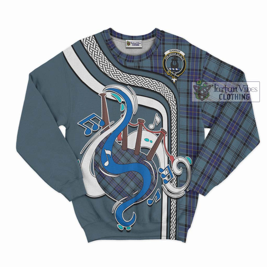 Tartan Vibes Clothing Hannay Blue Tartan Sweatshirt with Epic Bagpipe Style