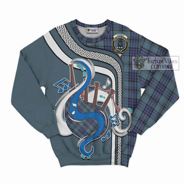 Hannay Blue Tartan Sweatshirt with Epic Bagpipe Style