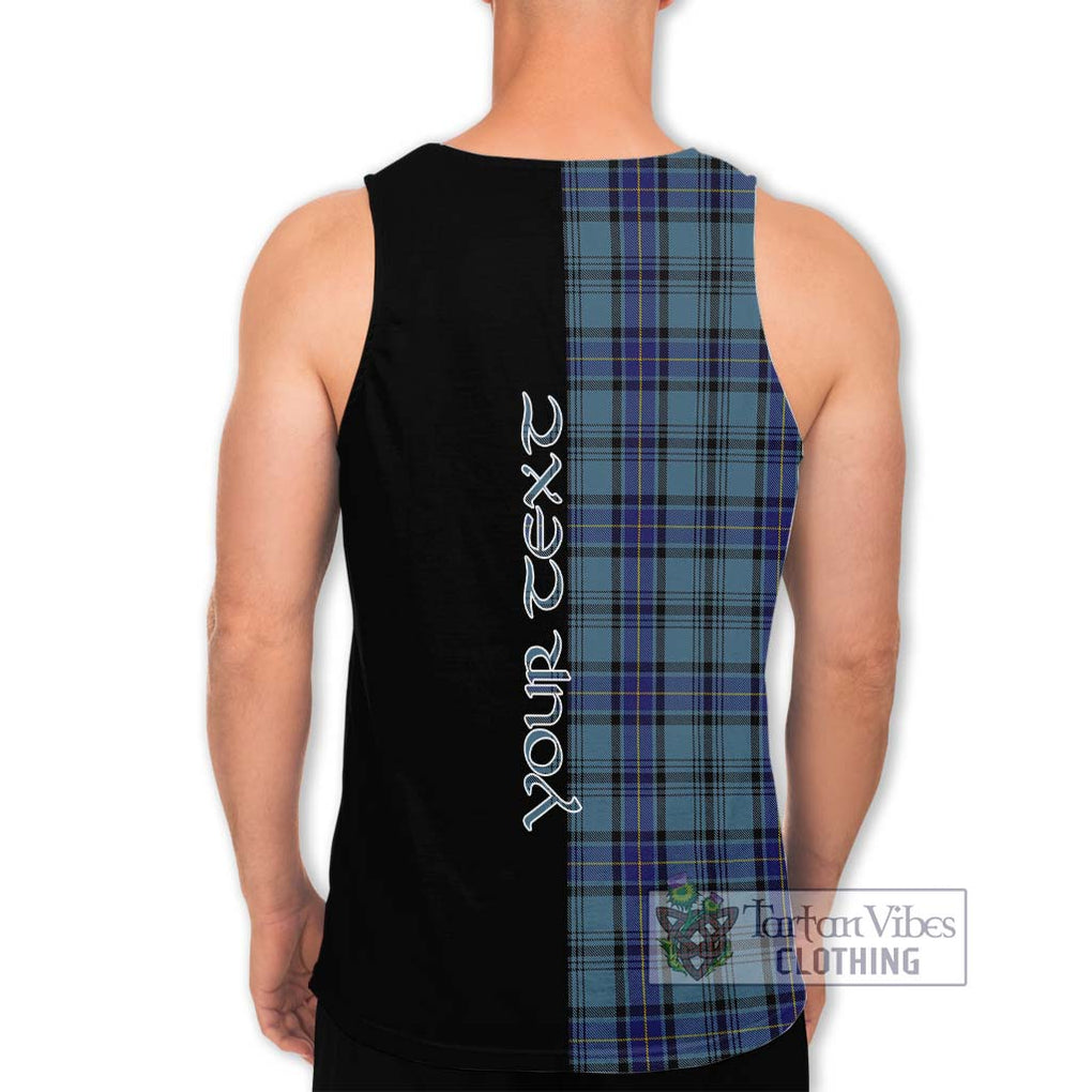 Hannay Blue Tartan Men's Tank Top with Family Crest and Half Of Me Style - Tartanvibesclothing Shop