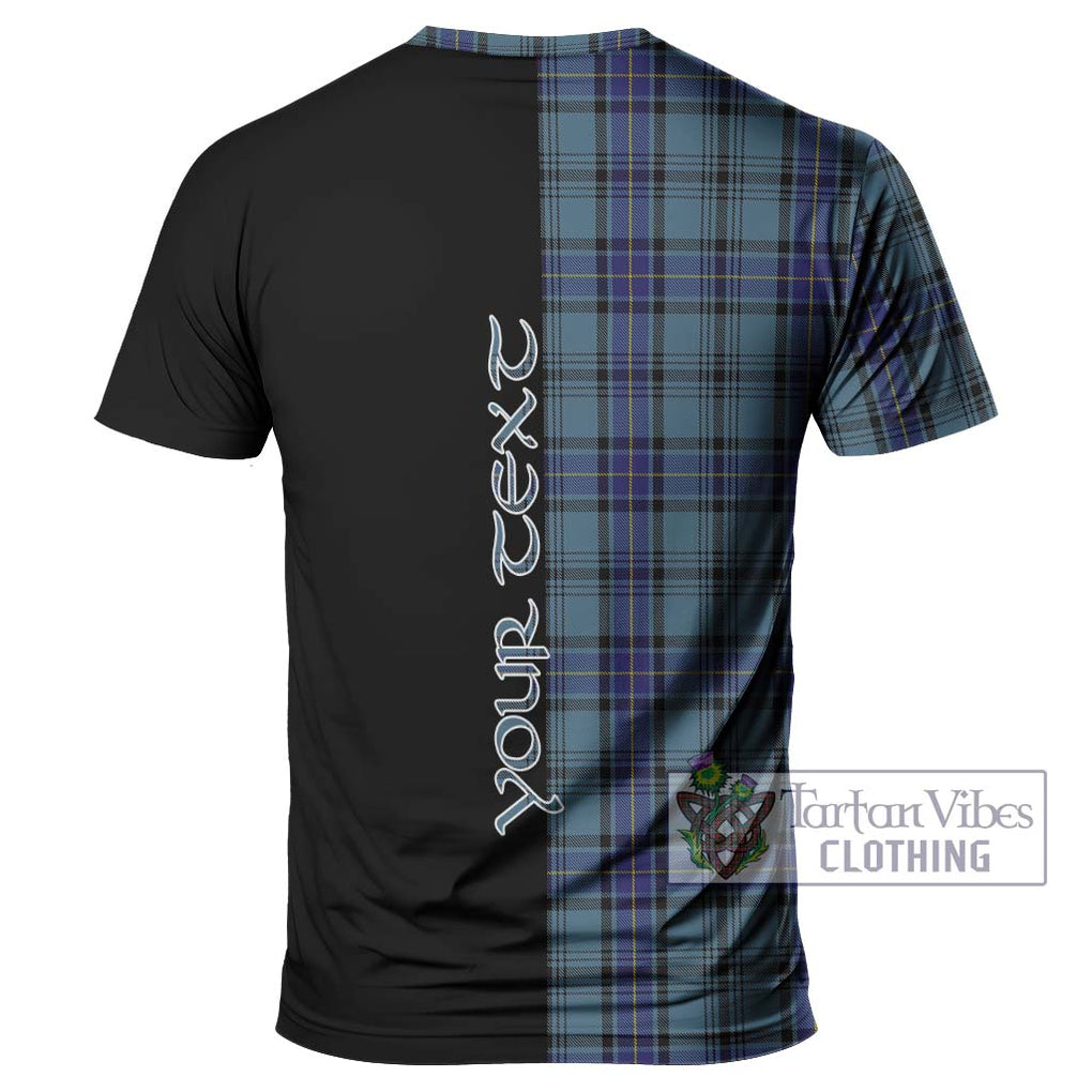 Hannay Blue Tartan T-Shirt with Family Crest and Half Of Me Style - Tartanvibesclothing Shop