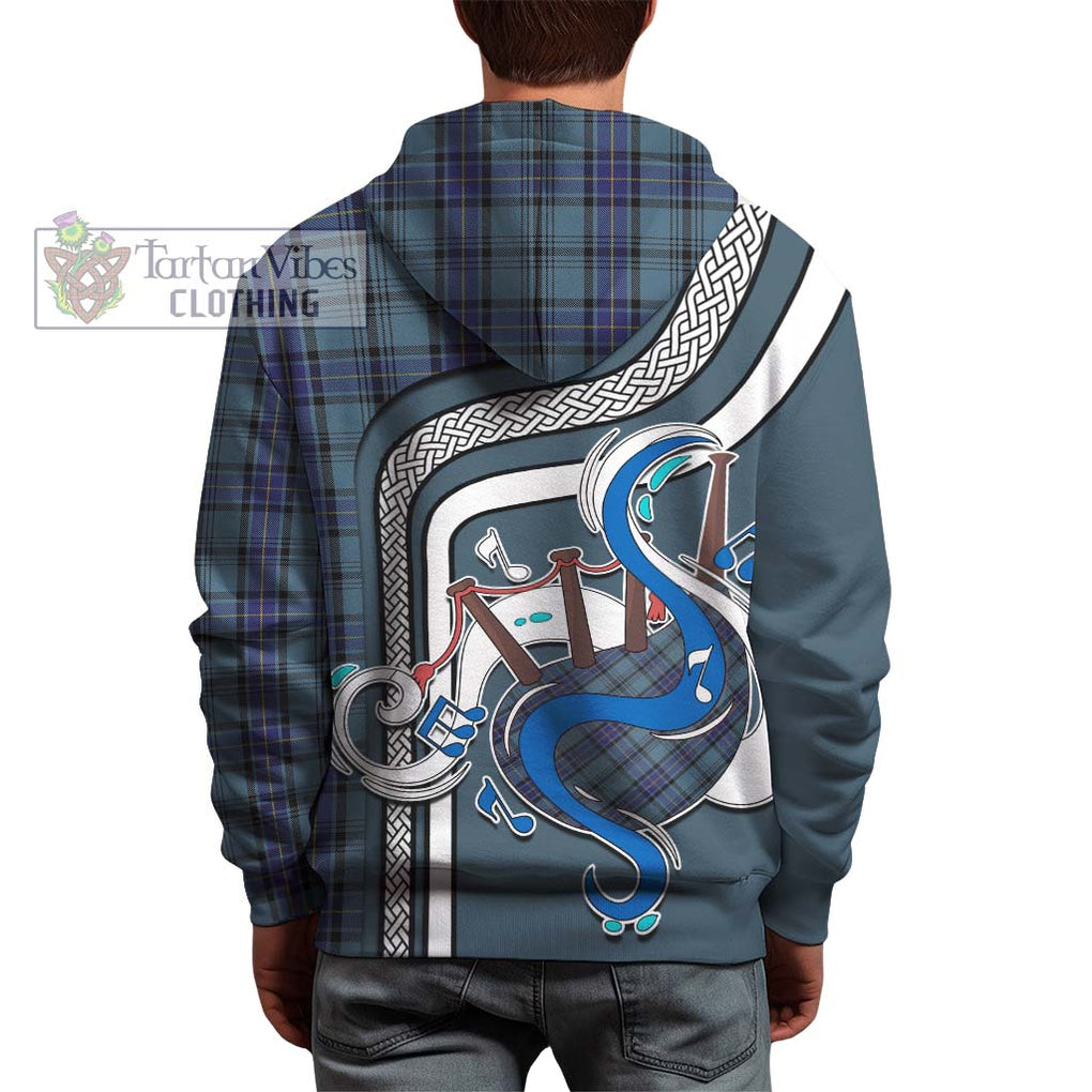 Hannay Blue Tartan Hoodie with Epic Bagpipe Style - Tartanvibesclothing Shop