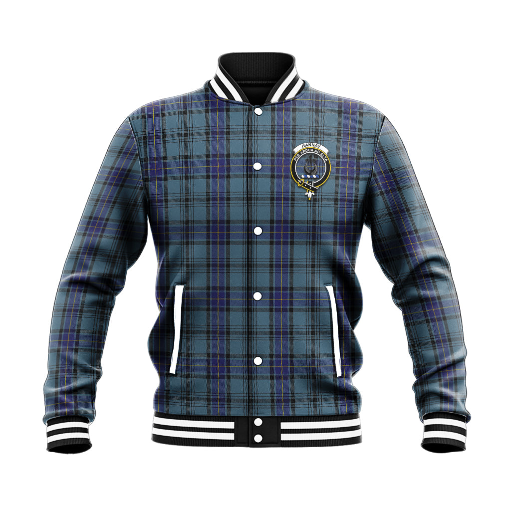 Hannay Blue Tartan Baseball Jacket with Family Crest - Tartan Vibes Clothing