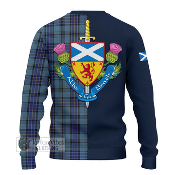 Hannay Blue Tartan Ugly Sweater with Scottish Lion Royal Arm Half Style