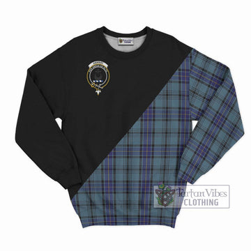 Hannay Blue Tartan Sweatshirt with Family Crest and Military Logo Style