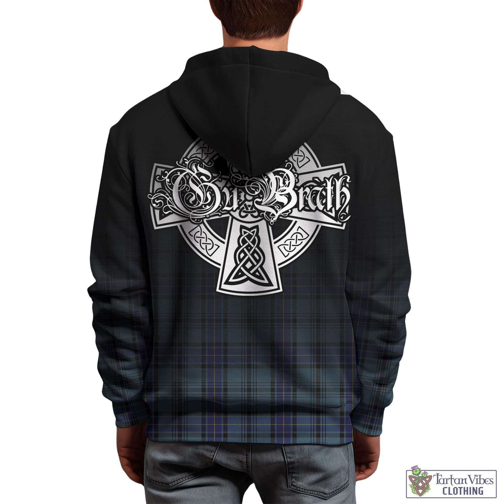 Tartan Vibes Clothing Hannay Blue Tartan Hoodie Featuring Alba Gu Brath Family Crest Celtic Inspired