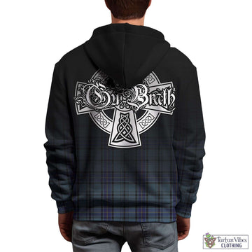 Hannay Blue Tartan Hoodie Featuring Alba Gu Brath Family Crest Celtic Inspired