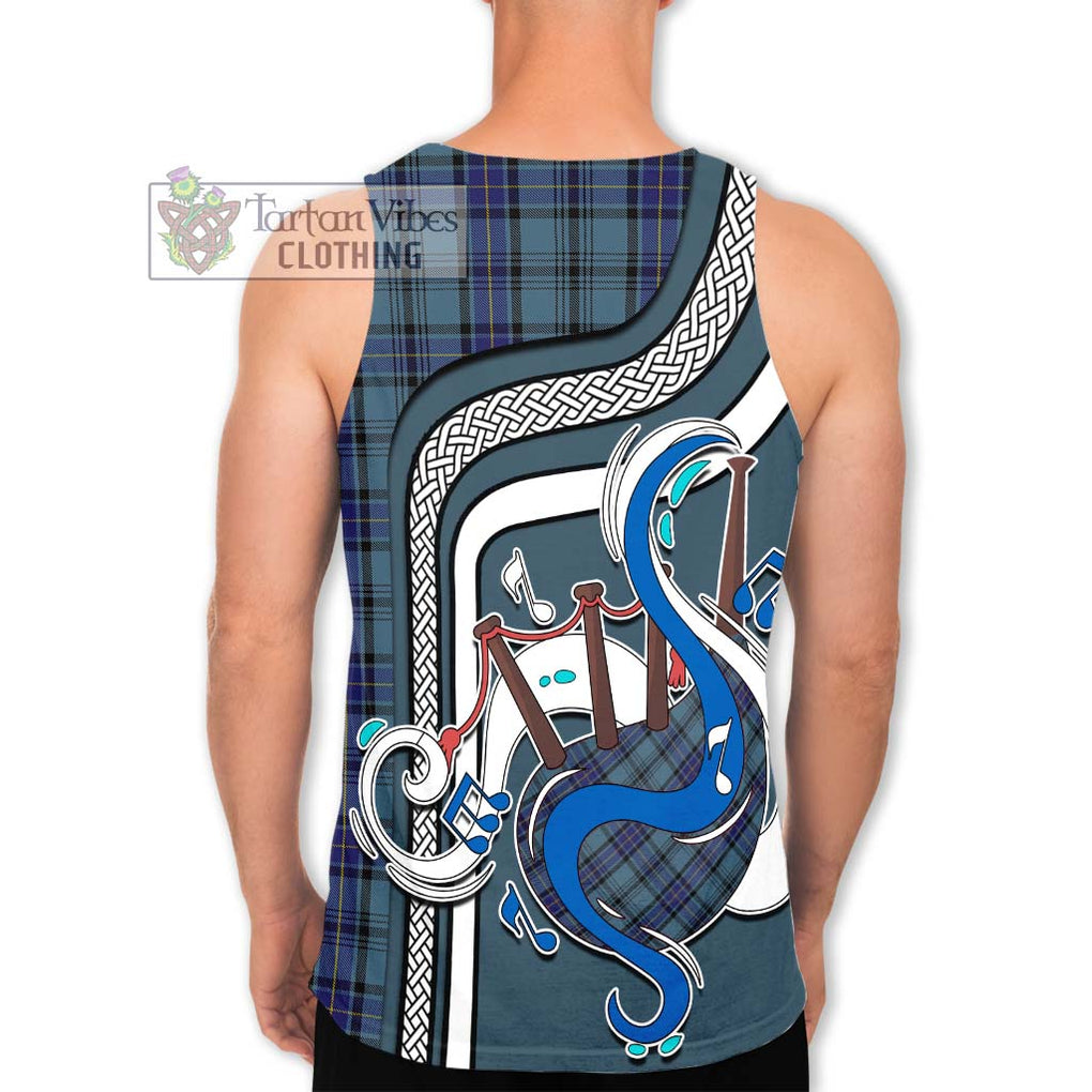 Hannay Blue Tartan Men's Tank Top with Epic Bagpipe Style - Tartanvibesclothing Shop