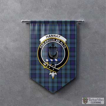 Hannay Blue Tartan Gonfalon, Tartan Banner with Family Crest