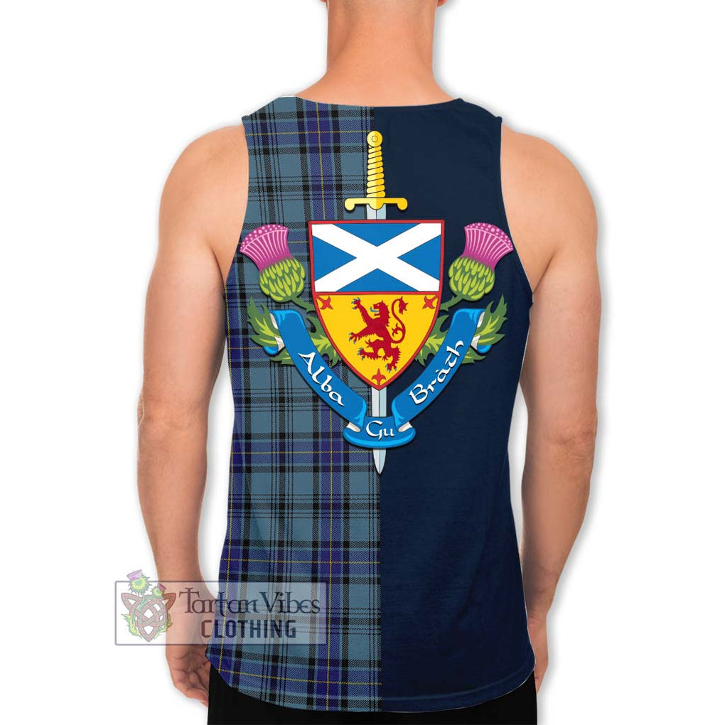 Tartan Vibes Clothing Hannay Blue Tartan Men's Tank Top with Scottish Lion Royal Arm Half Style