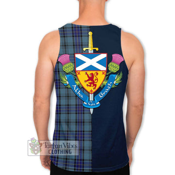 Hannay Blue Tartan Men's Tank Top Alba with Scottish Lion Royal Arm Half Style