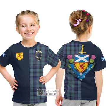 Hannay Blue Tartan Kid T-Shirt Alba with Scottish Lion Royal Arm Half Style