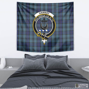 Hannay Blue Tartan Tapestry Wall Hanging and Home Decor for Room with Family Crest